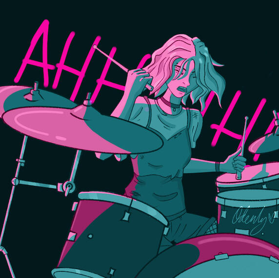 Gwen playing drums